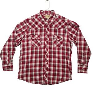 Wrangler Pearl Snap Shirt Mens XL Red White Western Plaid Check Rodeo Cowboy